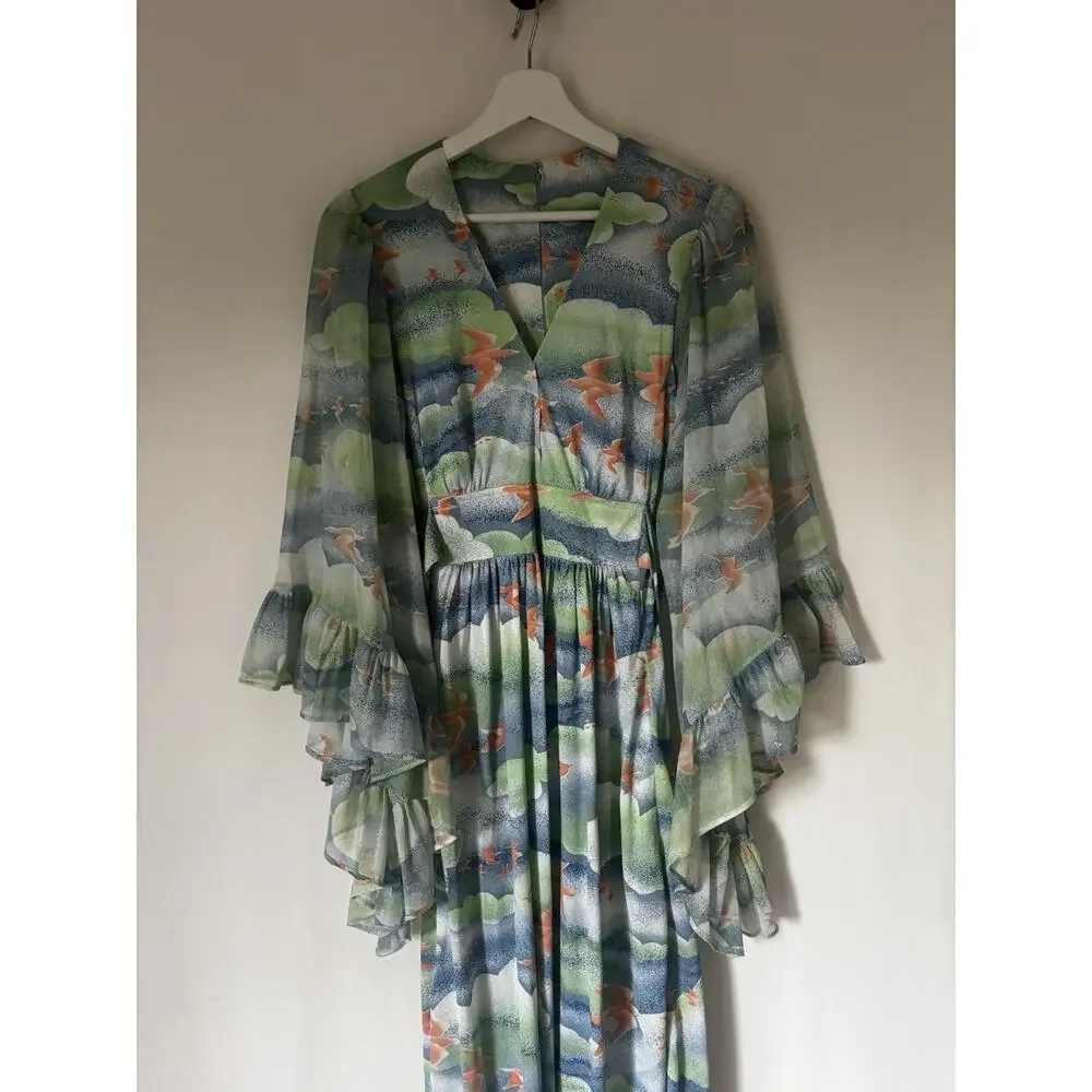 Vintage Montgomery Ward Dress Medium Floral Multicolor Boho Goddess Aline 70s - Picture 3 of 13